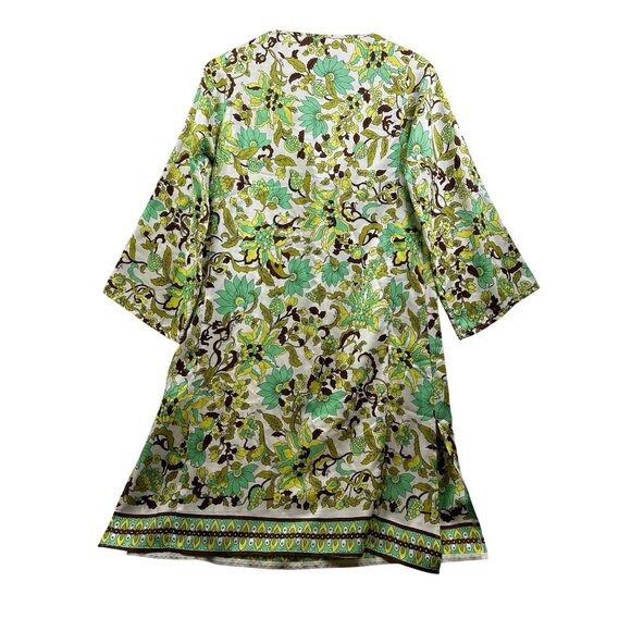 Milly Cabana Y2K Resort Tunic Dress Signed Mod Floral Print Gold Tassel Detail M - Picture 3 of 11